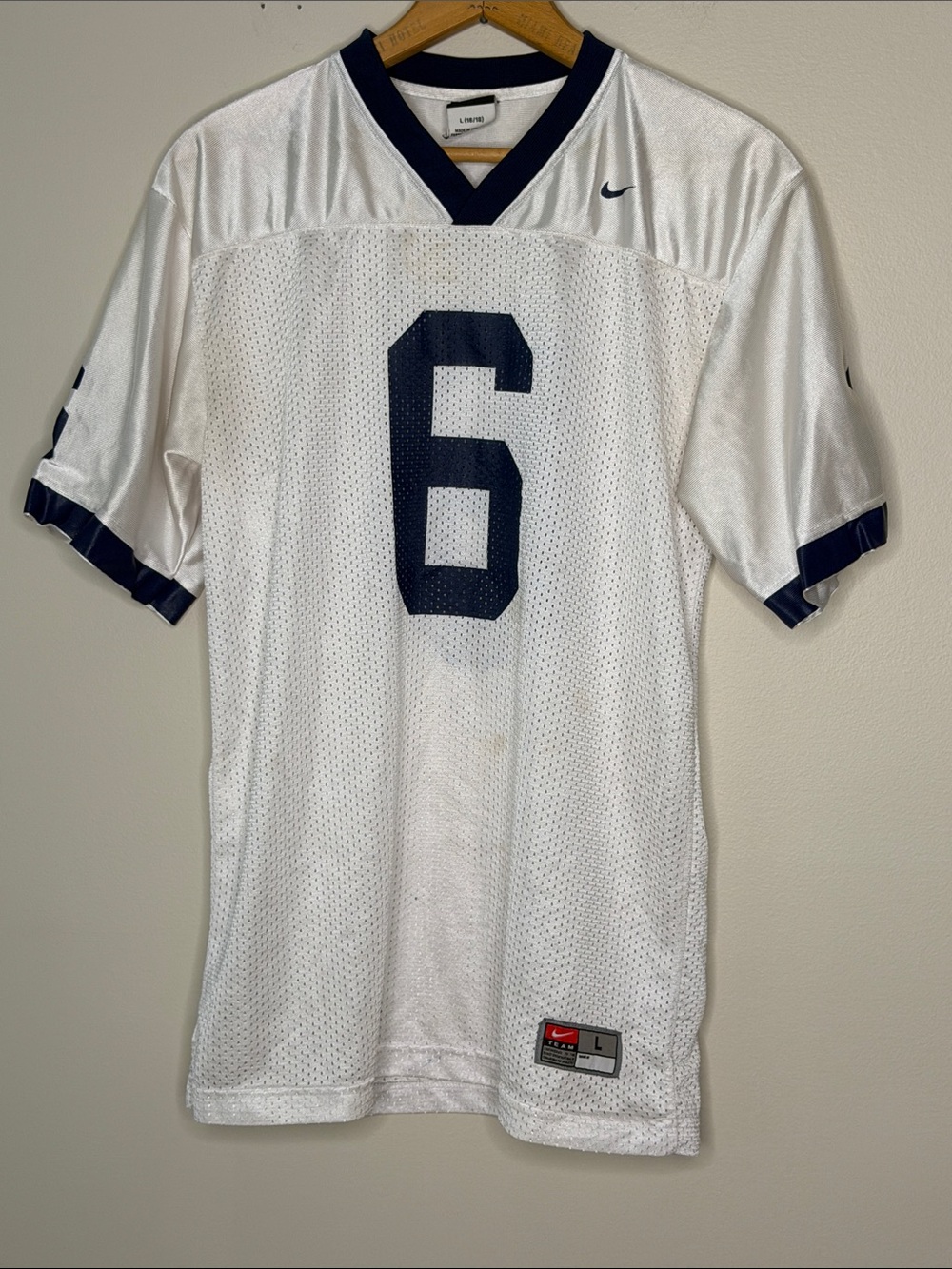 Nike Men’s White & Navy Football Jersey with Number 6
